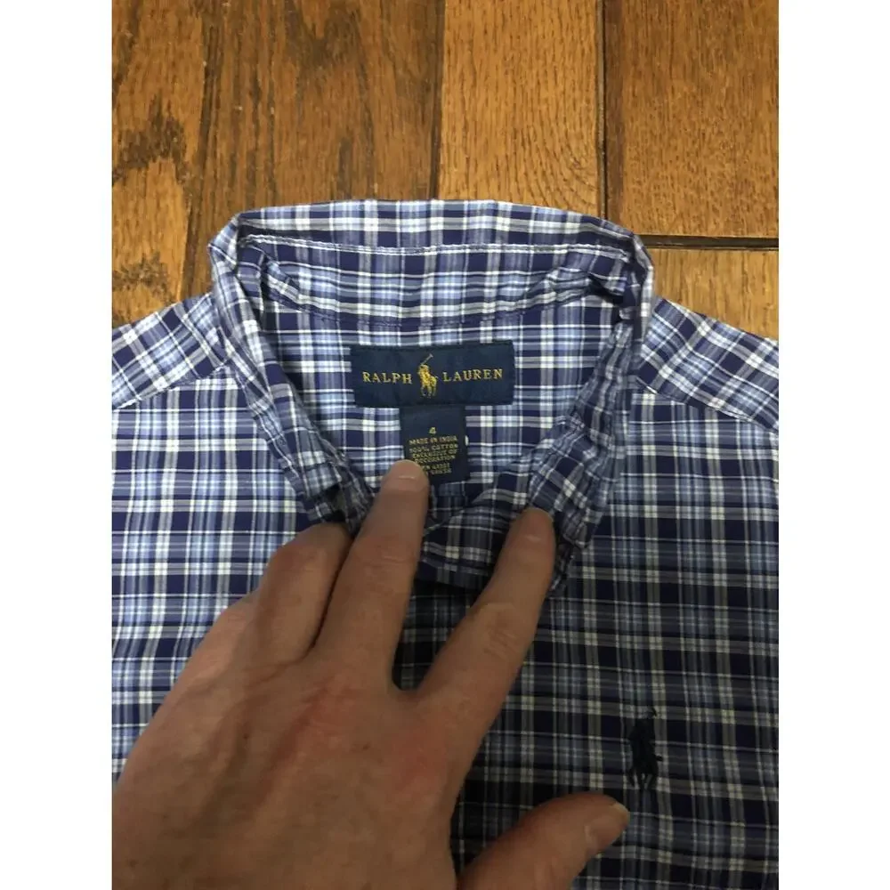 Ralph Lauren Blue Plaid Button Down Shirt size 4